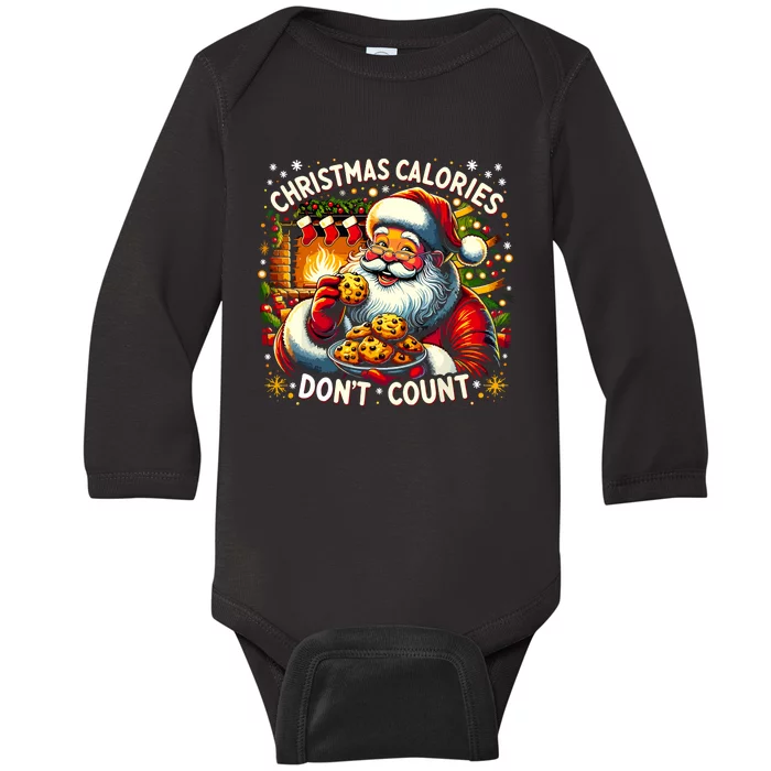 Cute Santa Cookie Christmas Calories Dont Count Gift Xmas Baby Long Sleeve Bodysuit