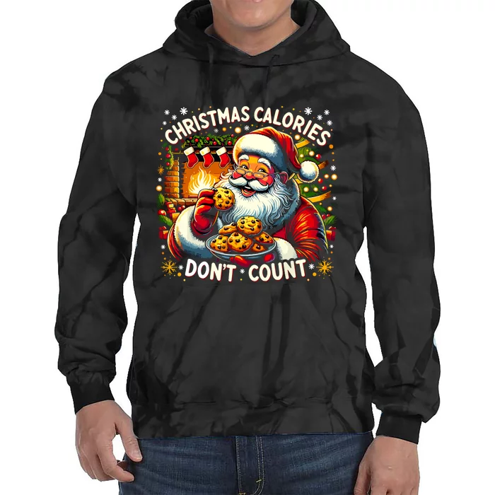 Cute Santa Cookie Christmas Calories Dont Count Gift Xmas Tie Dye Hoodie