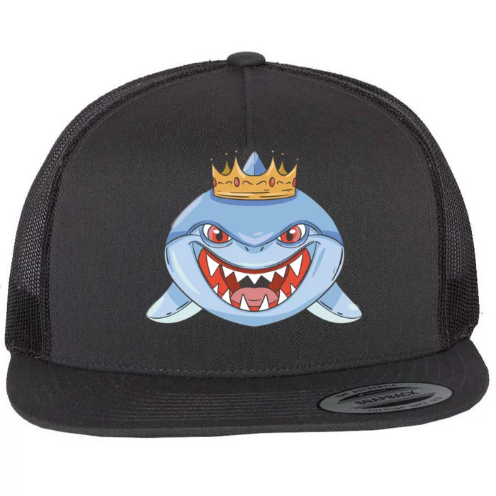 Cartoon Shark Crown Flat Bill Trucker Hat