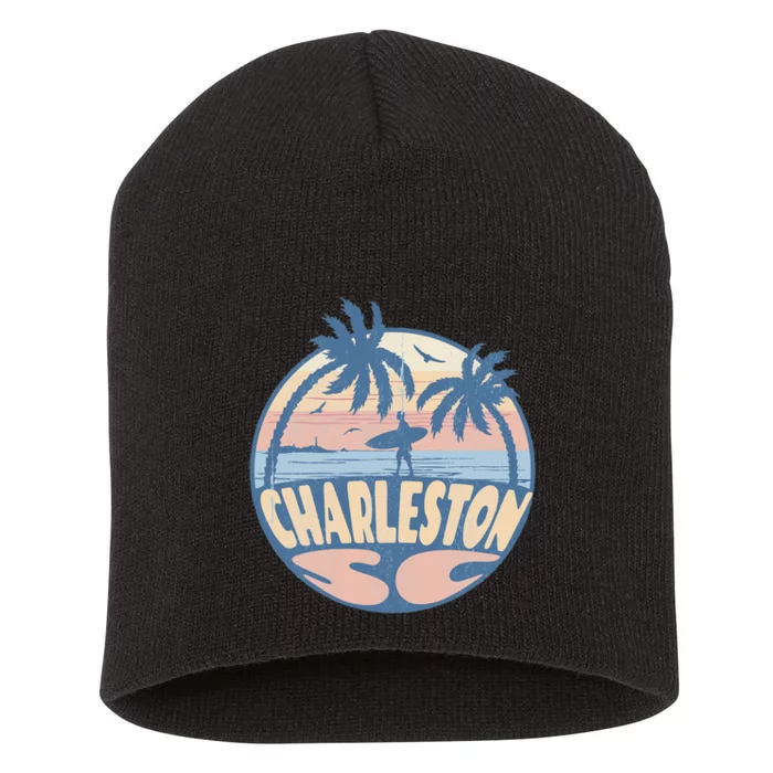 Charleston South Carolina Beach Surf Summer Vacation Vintage Short Acrylic Beanie