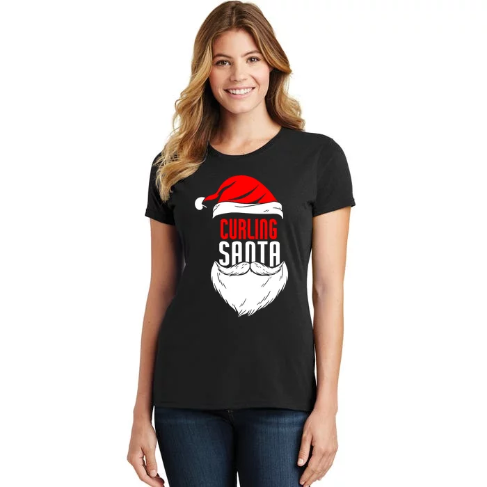 Curling Santa Claus Christmas Holiday Curling Gift Women's T-Shirt