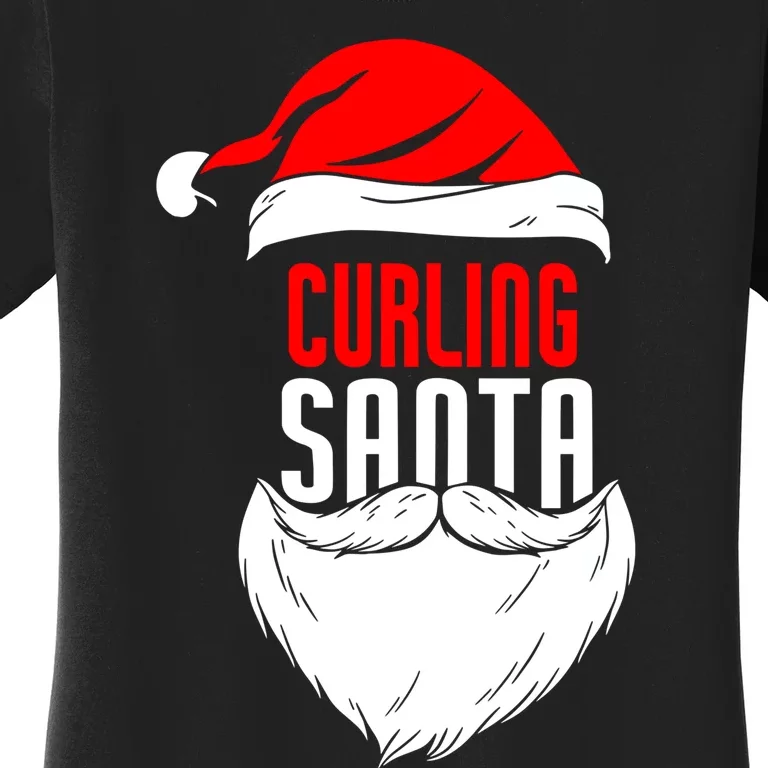 Curling Santa Claus Christmas Holiday Curling Gift Women's T-Shirt