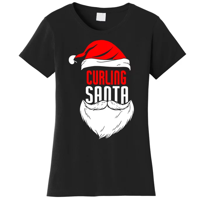 Curling Santa Claus Christmas Holiday Curling Gift Women's T-Shirt