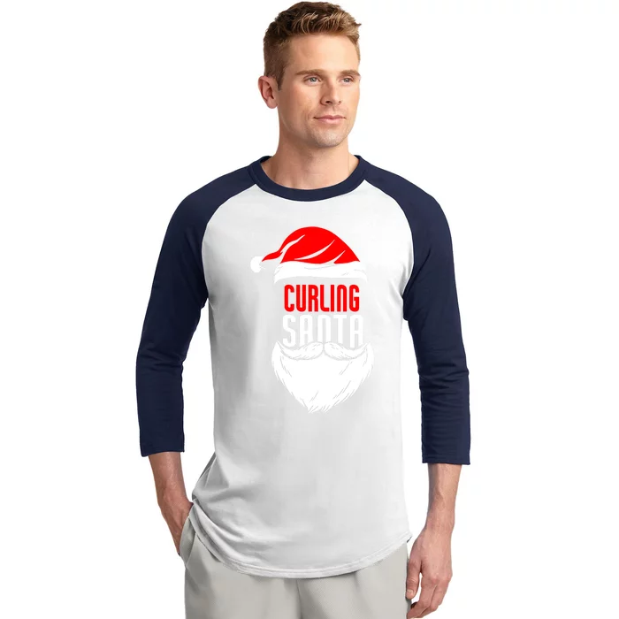 Curling Santa Claus Christmas Holiday Curling Gift Baseball Sleeve Shirt