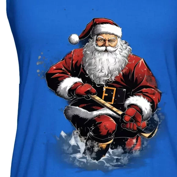 Christmas Santa Claus Playing Ice Hockey Xmas Meaningful Gift Ladies Essential Flowy Tank