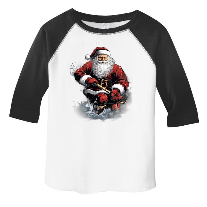 Christmas Santa Claus Playing Ice Hockey Xmas Meaningful Gift Toddler Fine Jersey T-Shirt