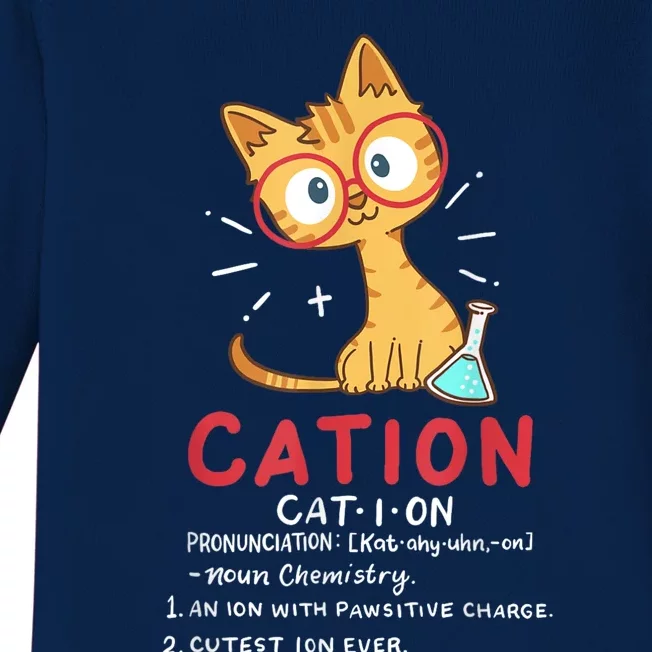 Cation Science Cat Funny Chemistry Chemist Science Teacher Baby Long Sleeve Bodysuit