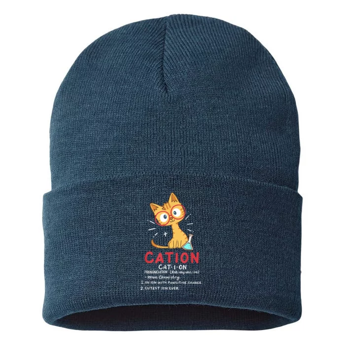 Cation Science Cat Funny Chemistry Chemist Science Teacher Sustainable Knit Beanie