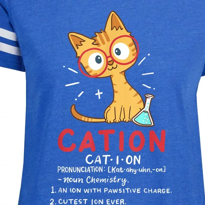 Cation Science Cat Funny Chemistry Chemist Science Teacher Enza Ladies Jersey Football T-Shirt