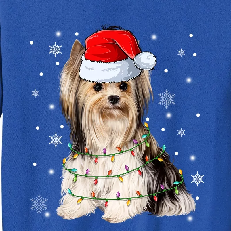 Cute Santa Claus Yorkie Dog Xmas Tree Lights Christmas Pjs Cute Gift Tall Sweatshirt