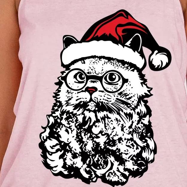 Cat Santa Claus Hat Christmas Women's Knotted Racerback Tank