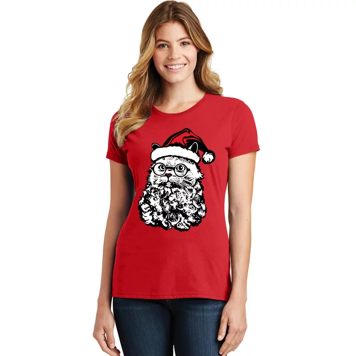 Cat Santa Claus Hat Christmas Women's T-Shirt