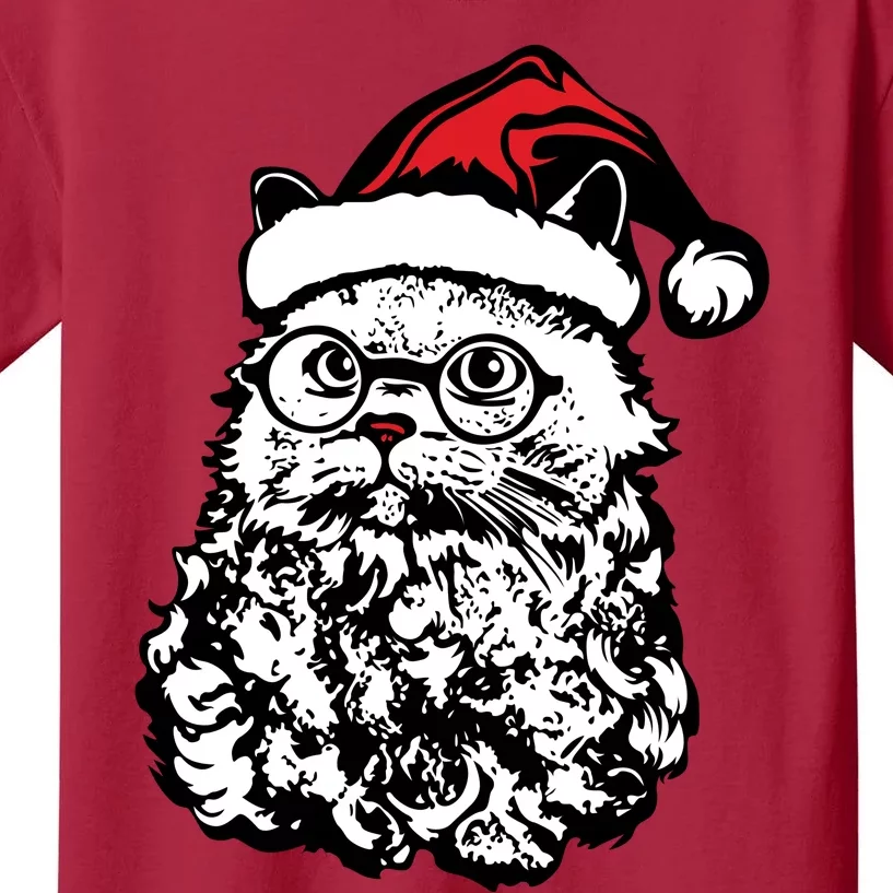 Cat Santa Claus Hat Christmas Kids T-Shirt