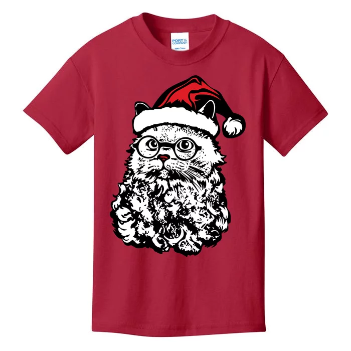 Cat Santa Claus Hat Christmas Kids T-Shirt