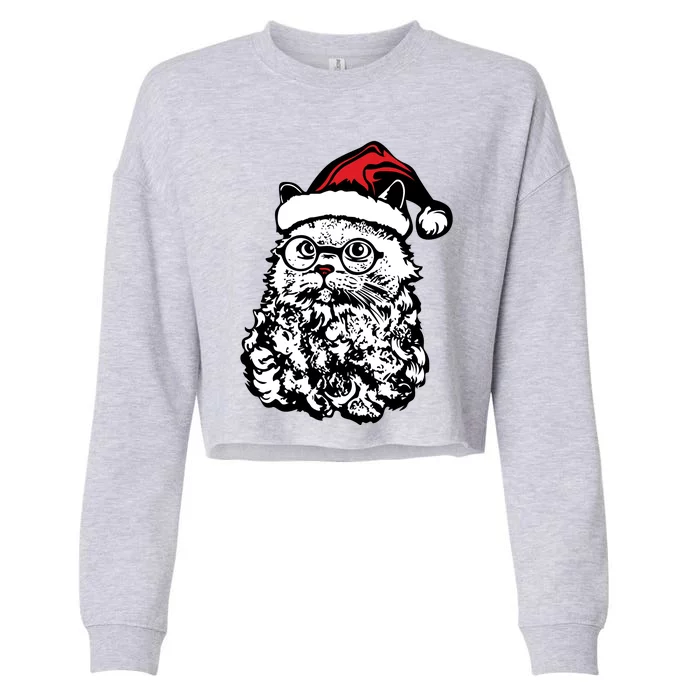 Cat Santa Claus Hat Christmas Cropped Pullover Crew