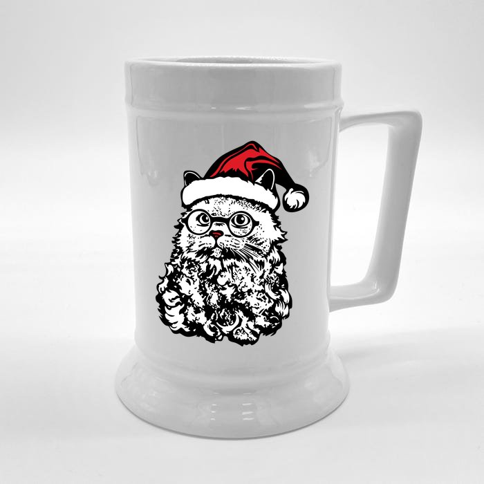 Cat Santa Claus Hat Christmas Front & Back Beer Stein