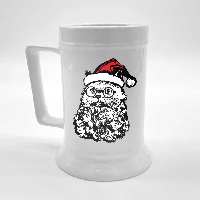 Cat Santa Claus Hat Christmas Front & Back Beer Stein