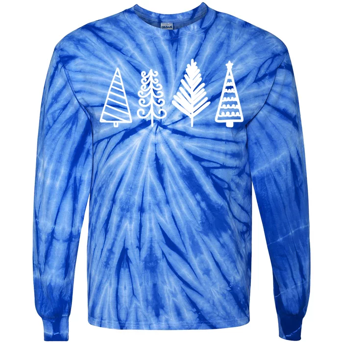 Cute Stick Christmas Tree Design Family Or Group Meaningful Gift Tie-Dye Long Sleeve Shirt