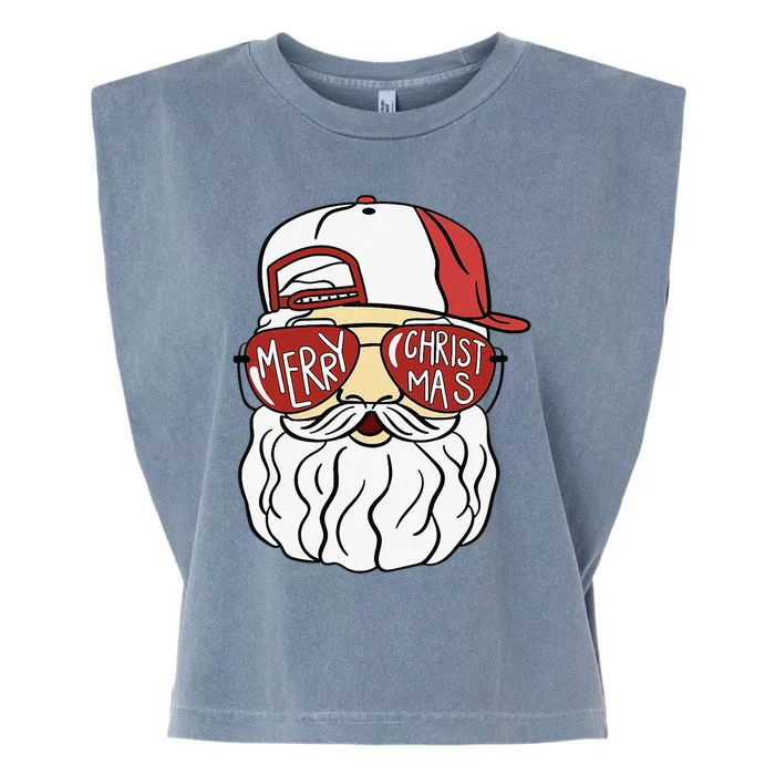 Cool Santa Claus Merry Christmas Glasses Xmas Pajamas Garment-Dyed Women's Muscle Tee