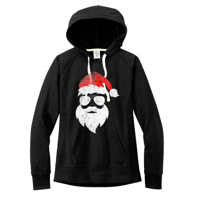 Christmas Santa Claus Face Sunglasses With Hat Beard Women's Fleece Hoodie