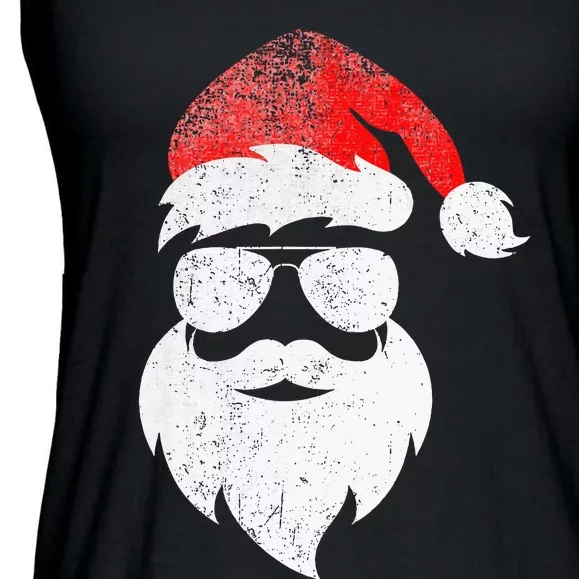 Christmas Santa Claus Face Sunglasses With Hat Beard Ladies Essential Flowy Tank