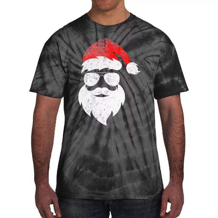 Christmas Santa Claus Face Sunglasses With Hat Beard Tie-Dye T-Shirt