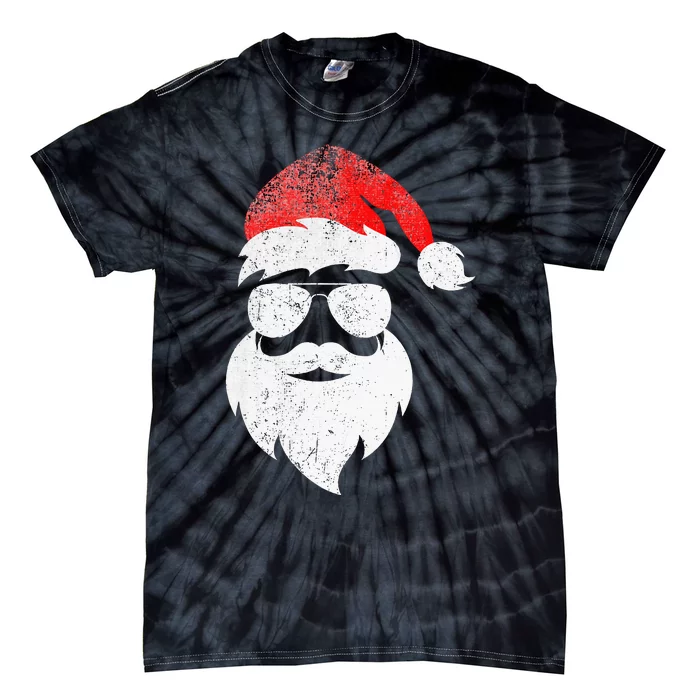 Christmas Santa Claus Face Sunglasses With Hat Beard Tie-Dye T-Shirt