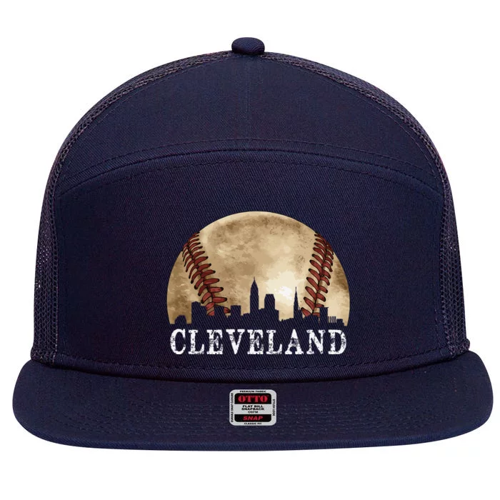 Cleveland Skyline City Vintage Baseball Lover 7 Panel Mesh Trucker Snapback Hat