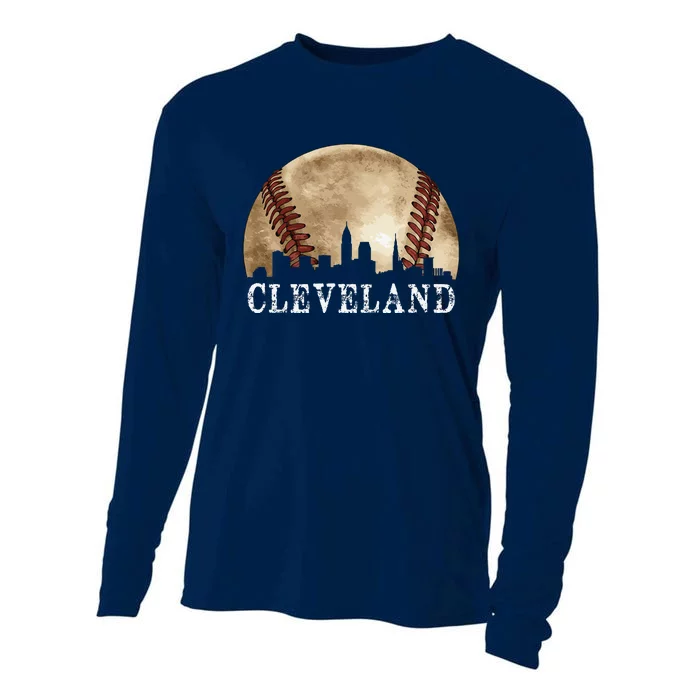 Cleveland Skyline City Vintage Baseball Lover Cooling Performance Long Sleeve Crew