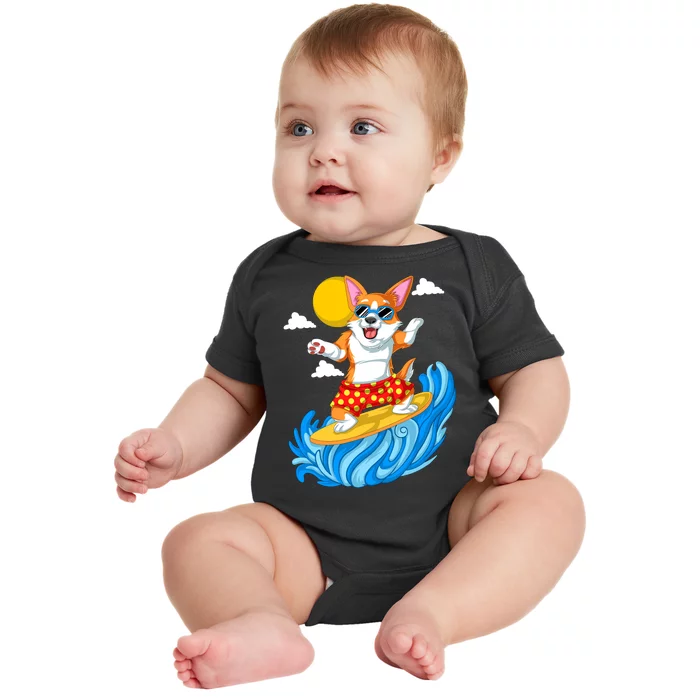 Corgi Surfing Baby Bodysuit