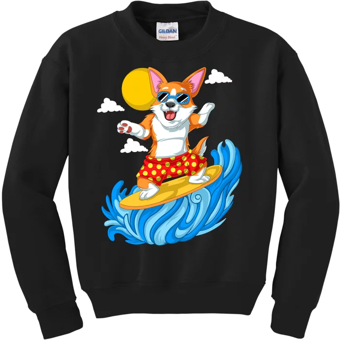 Corgi Surfing Kids Sweatshirt