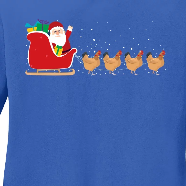 Chicken Santa Christmas Sleigh Funny Chicken Xmas Gift Ladies Long Sleeve Shirt