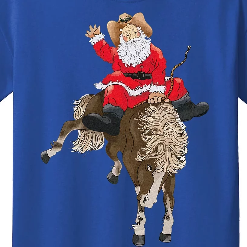 Cowboy Santa Claus Riding A Horse Christmas Cowboy Kids T-Shirt