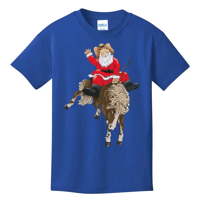 Cowboy Santa Claus Riding A Horse Christmas Cowboy Kids T-Shirt