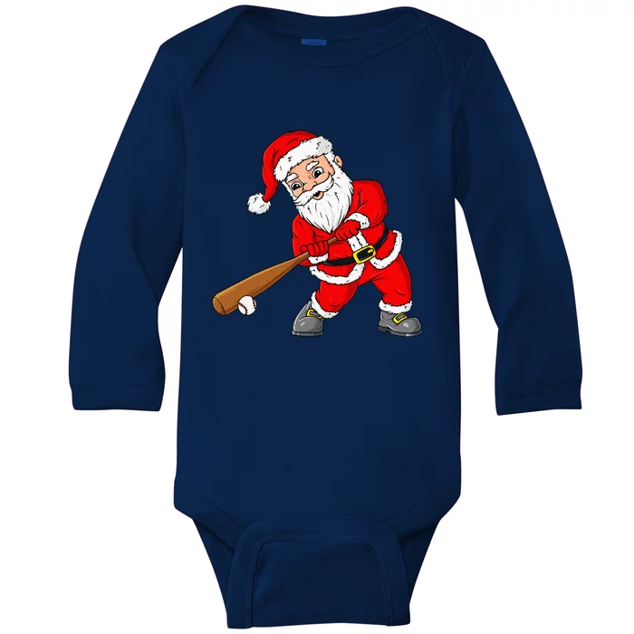 Christmas Santa Claus With Baseball Bat Teens Xmas Baby Long Sleeve Bodysuit