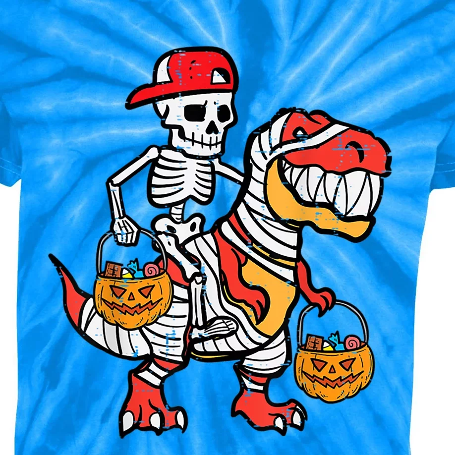 Cool Skeleton Cap Dino Mummy Halloween Great Gift Kids Tie-Dye T-Shirt