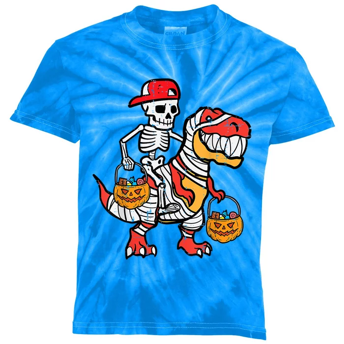 Cool Skeleton Cap Dino Mummy Halloween Great Gift Kids Tie-Dye T-Shirt