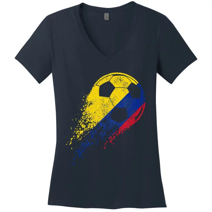 Colombia Soccer Colombian Flag Pride Soccer Player Women's V-Neck T-Shirt