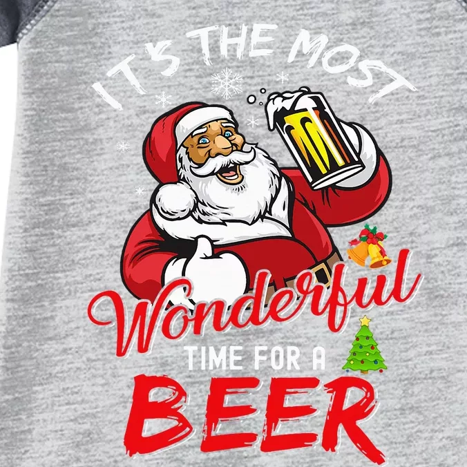 Christmas Santa Claus Drinking Beer Wonderful Time Infant Baby Jersey Bodysuit