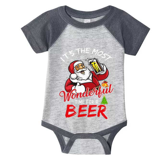 Christmas Santa Claus Drinking Beer Wonderful Time Infant Baby Jersey Bodysuit