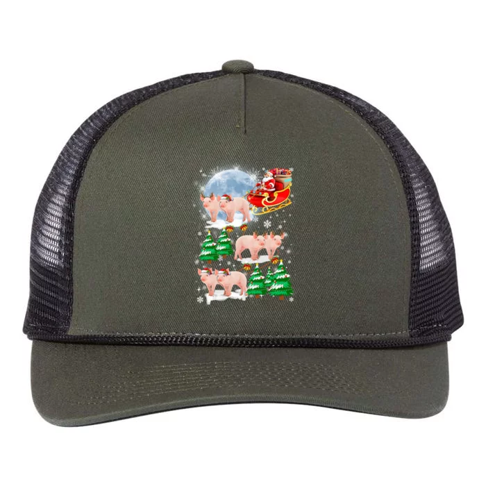 Christmas Santa Claus Riding Pig Funny Pigmas Christmas Gift Retro Rope Trucker Hat Cap