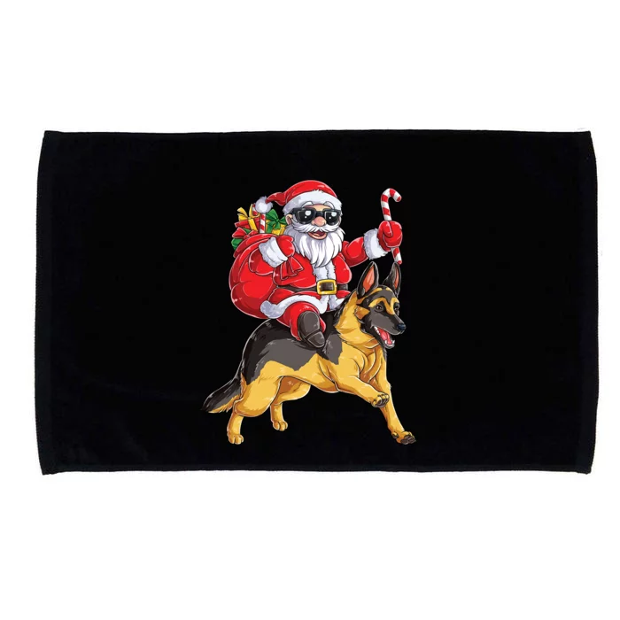 Christmas Santa Claus Riding Ger Shepherd Xmas Dog Gift Microfiber Hand Towel