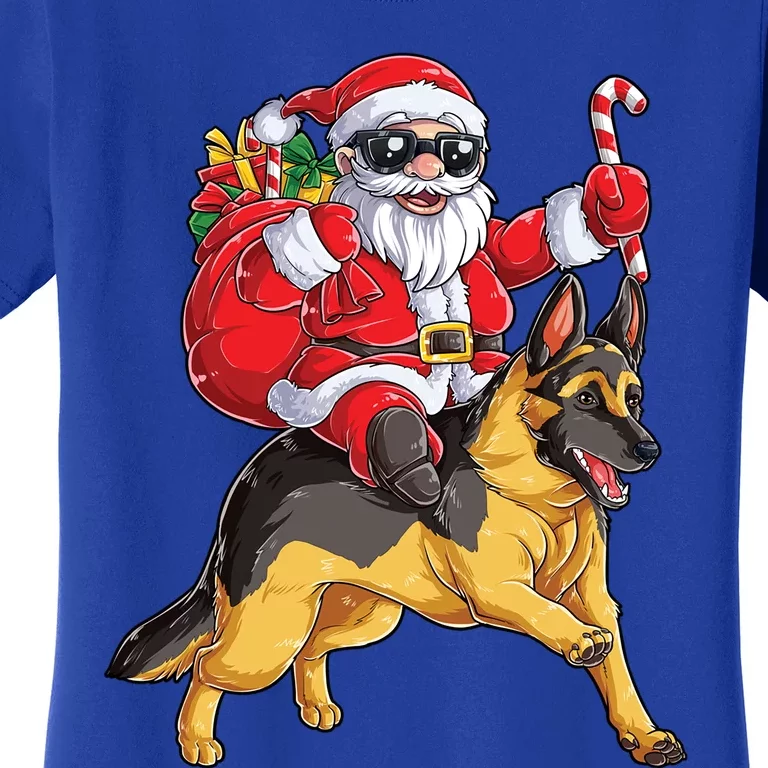 Christmas Santa Claus Riding Ger Shepherd Xmas Dog Gift Women's T-Shirt