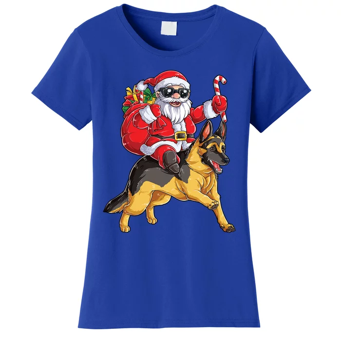 Christmas Santa Claus Riding Ger Shepherd Xmas Dog Gift Women's T-Shirt