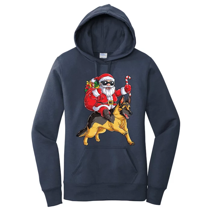 Christmas Santa Claus Riding Ger Shepherd Xmas Dog Gift Women's Pullover Hoodie