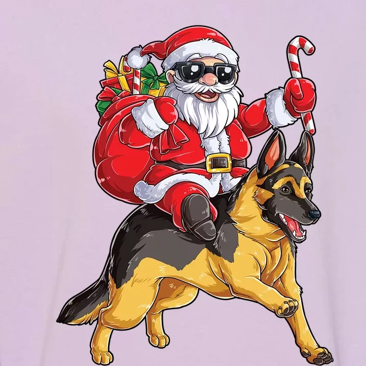 Christmas Santa Claus Riding Ger Shepherd Xmas Dog Gift Garment-Dyed Sweatshirt