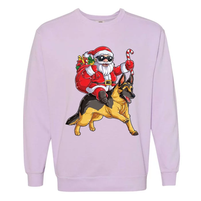 Christmas Santa Claus Riding Ger Shepherd Xmas Dog Gift Garment-Dyed Sweatshirt