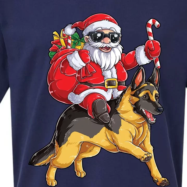 Christmas Santa Claus Riding Ger Shepherd Xmas Dog Gift Sueded Cloud Jersey T-Shirt