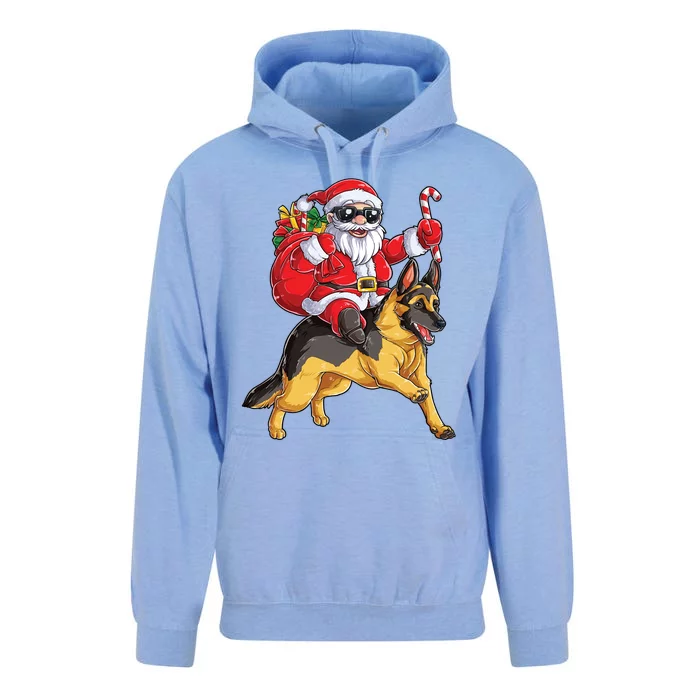 Christmas Santa Claus Riding Ger Shepherd Xmas Dog Gift Unisex Surf Hoodie