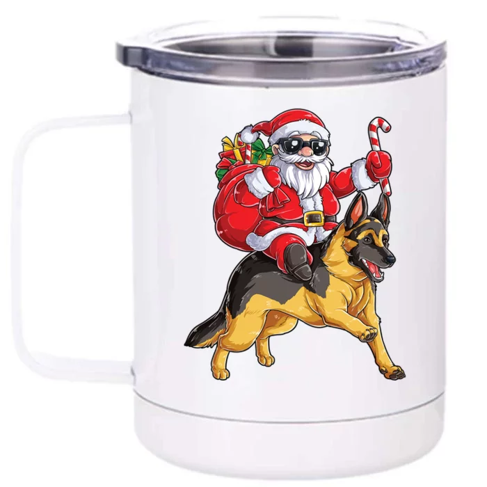 Christmas Santa Claus Riding Ger Shepherd Xmas Dog Gift Front & Back 12oz Stainless Steel Tumbler Cup